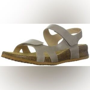 Haflinger gray tan leather‎ strappy sandals cork women’s size 40 10 casual